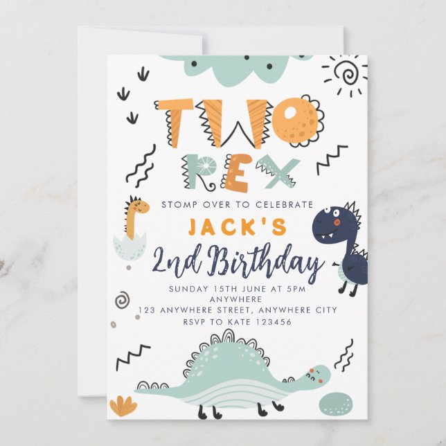 Invitation d'anniversaire de Deux Rex pour un ador (Devant)