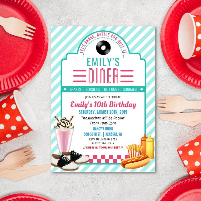 Invitation d'anniversaire de diner rétro des année (Créateur téléchargé)