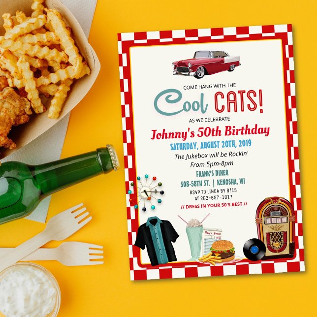 Invitation d'anniversaire de diner rétro des année (Créateur téléchargé)