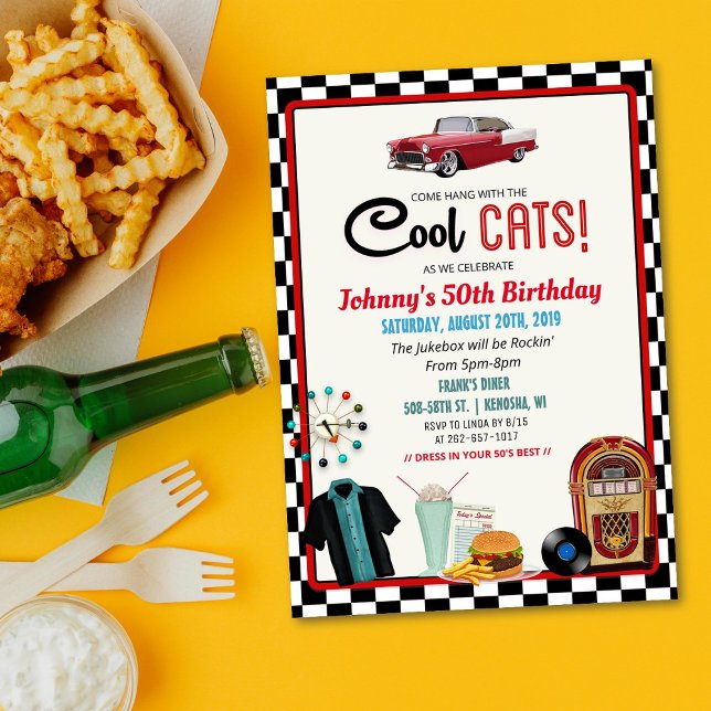 Invitation d'anniversaire de diner rétro des année (Créateur téléchargé)