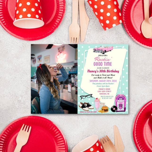 Invitation d'anniversaire de diner rétro des année (Créateur téléchargé)