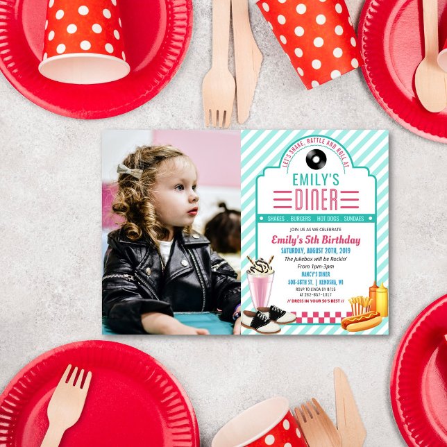 Invitation d'anniversaire de diner rétro des année (Créateur téléchargé)