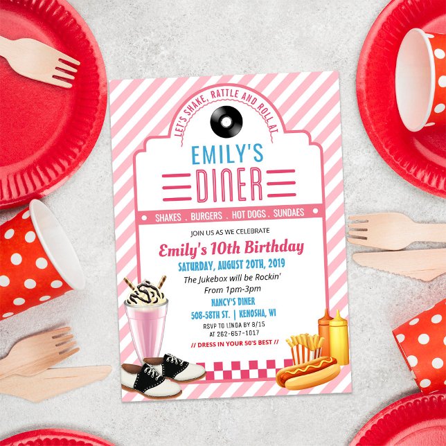 Invitation d'anniversaire de diner rétro des année (Créateur téléchargé)
