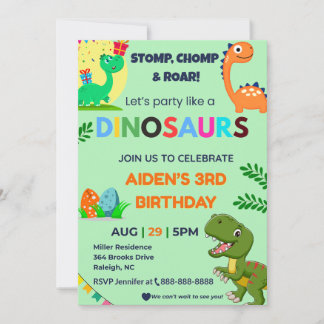 Invitation d'anniversaire de Dino modifiable | Roa