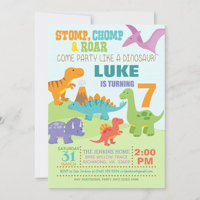 Invitation d'anniversaire de Dinosaur (Devant)