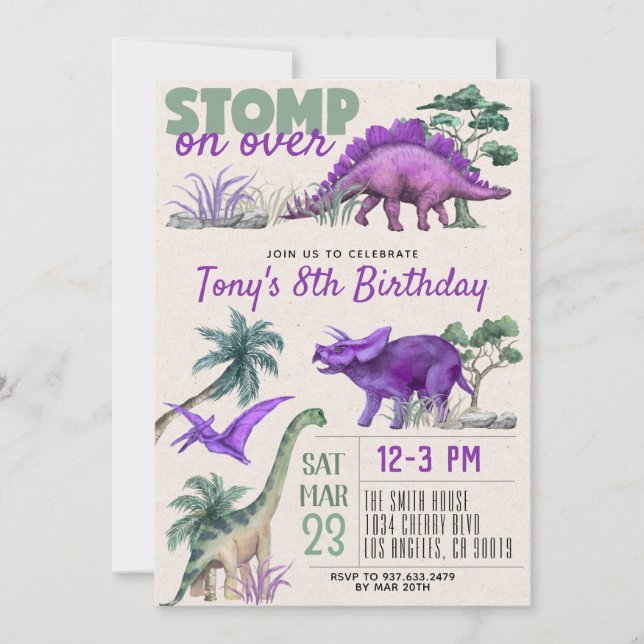 Invitation d'anniversaire de Dinosaur (Devant)