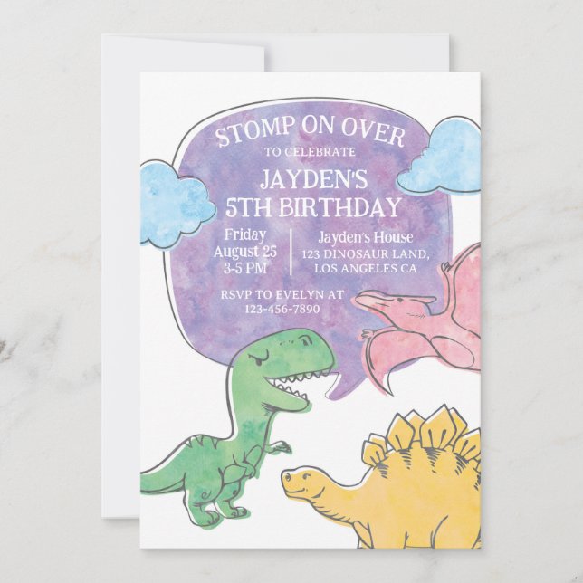 Invitation d'anniversaire de Dinosaur, Dino Party  (Devant)