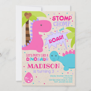 Invitation d'anniversaire de Dinosaur pour une fil