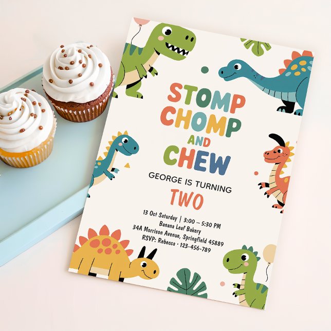 Invitation d'anniversaire de dinosaure | 2e annive (Créateur téléchargé)