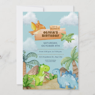 Invitation d'anniversaire de dinosaure à l'aquarel