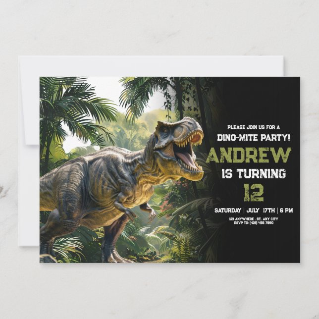 Invitation d'anniversaire de dinosaure, anniversai (Devant)