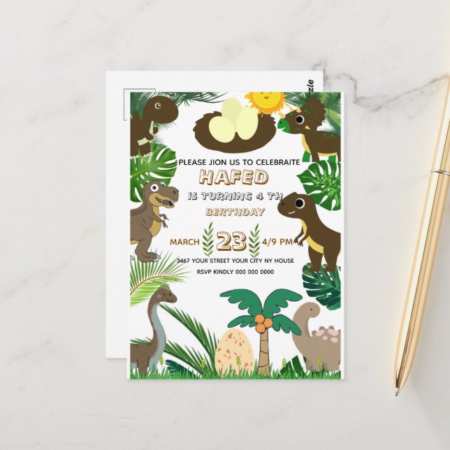 Invitation d'anniversaire de dinosaure : Aventure  (Devant/Arrière en situation)