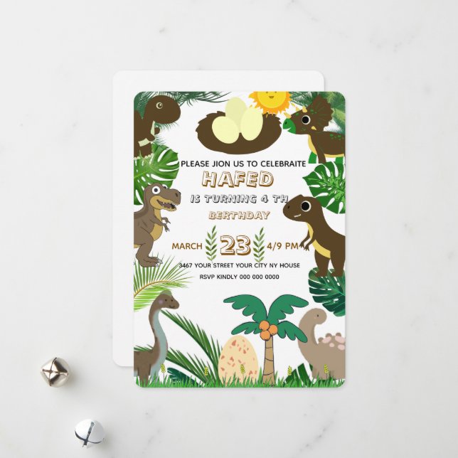 Invitation d'anniversaire de dinosaure : Aventure  (Devant/Arrière en situation)