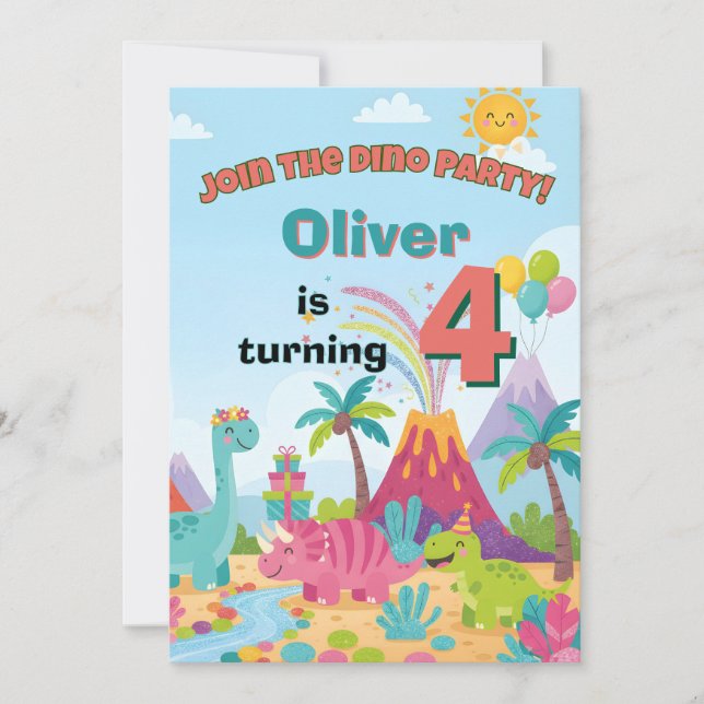 Invitation d'anniversaire de dinosaure – Carte de  (Devant)