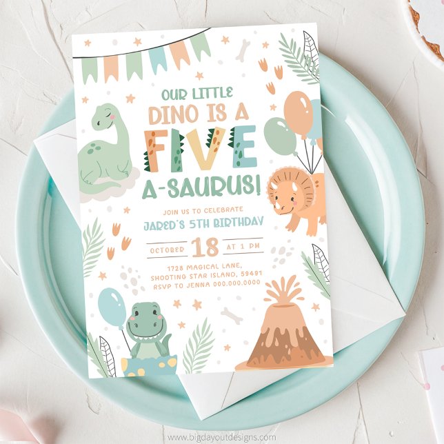 Invitation d'anniversaire de dinosaure cinq. Bébé  (Créateur téléchargé)