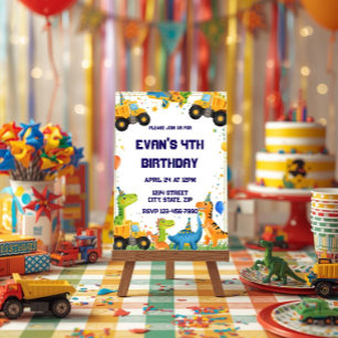 Invitation d'anniversaire de dinosaure de construc