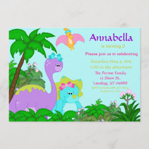 Invitation d'anniversaire de dinosaure de fille