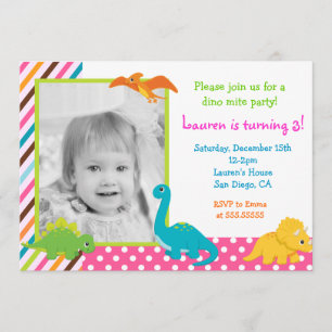 Invitation d'anniversaire de dinosaure de fille