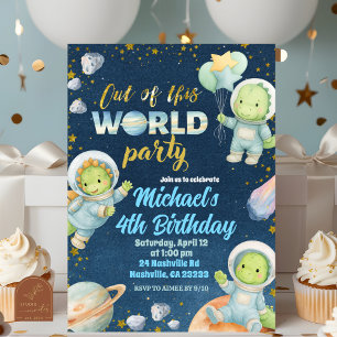 Invitation d'anniversaire de dinosaure de l'espace