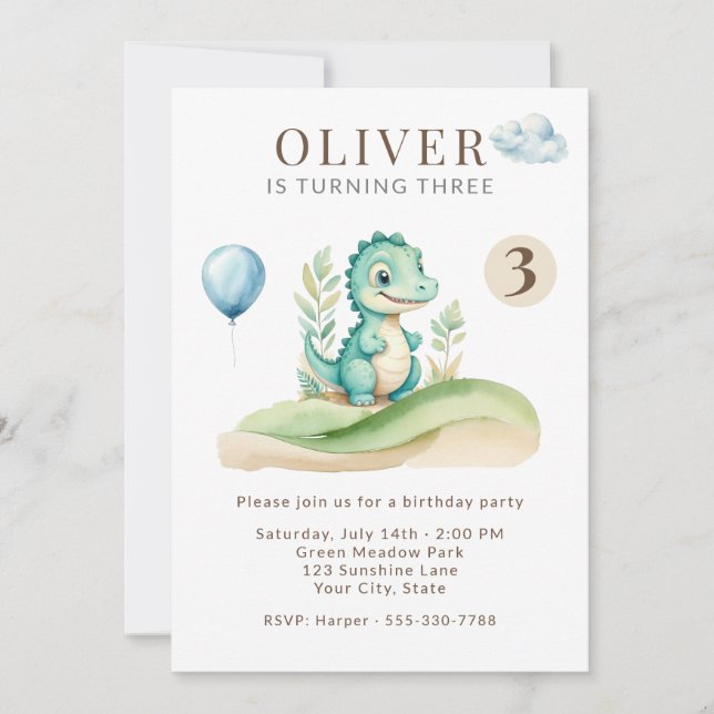Invitation d'anniversaire de dinosaure de livre d' (Devant)