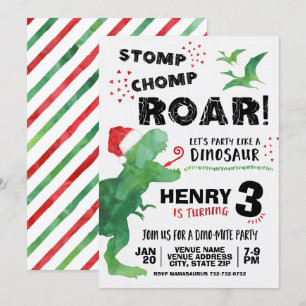 Invitation d'anniversaire de dinosaure de Noël