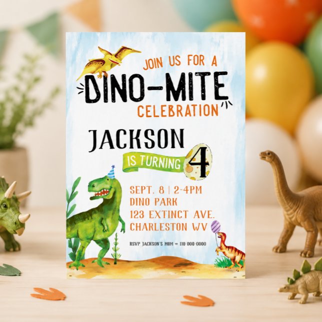 Invitation d'anniversaire de dinosaure Dino-Mite (Dinosaur Birthday Invitation)