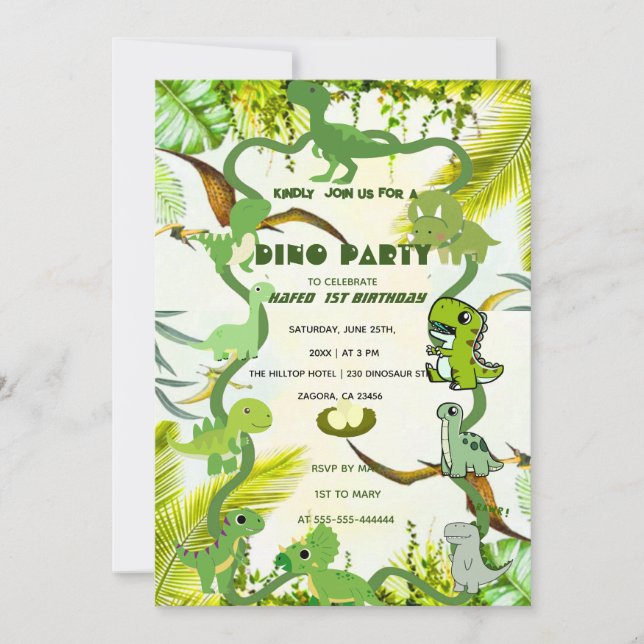 Invitation d'anniversaire de dinosaure, dinosaure  (Devant)
