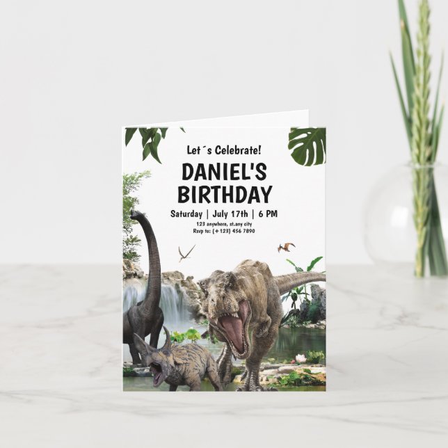 Invitation d'anniversaire de dinosaure Fête d'anni (Devant)