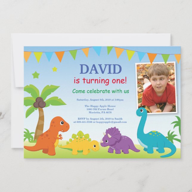 Invitation d'anniversaire de dinosaure Fête de Din (Devant)