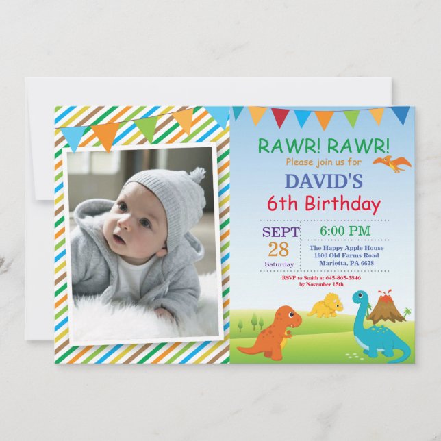 Invitation d'anniversaire de dinosaure Fête de Din (Devant)