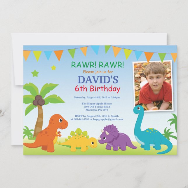 Invitation d'anniversaire de dinosaure Fête de Din (Devant)