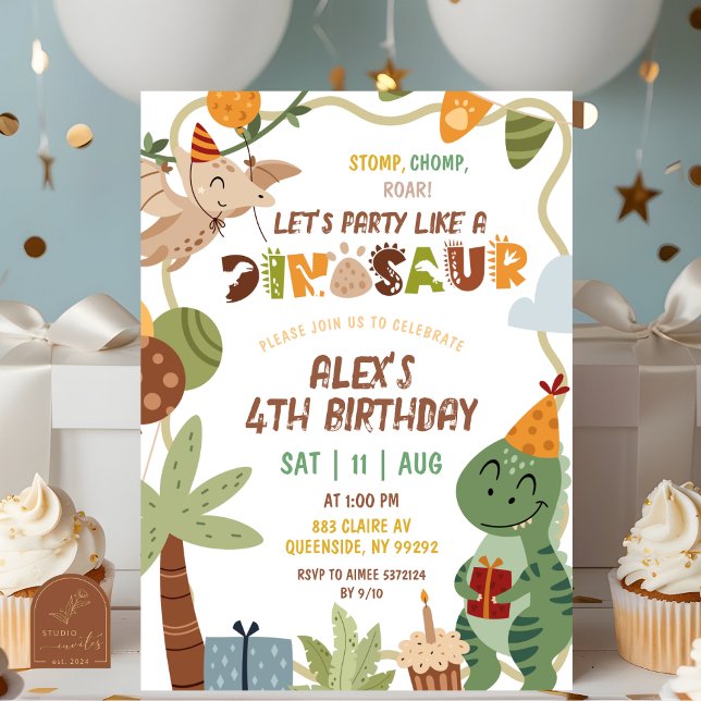 Invitation d'anniversaire de dinosaure garçon (Créateur téléchargé)