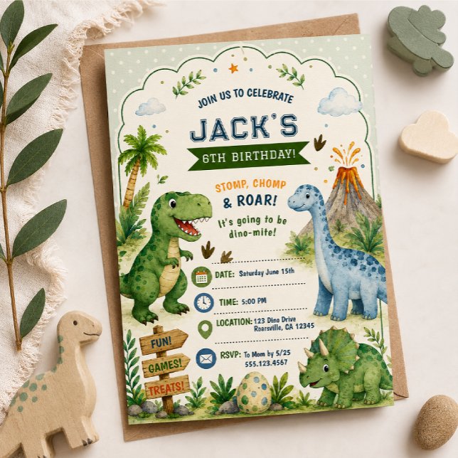 Invitation d'anniversaire de dinosaure garçon Dino (Créateur téléchargé)