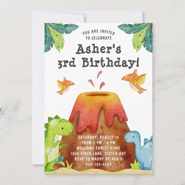Invitation d'anniversaire de dinosaure mignon (Devant)
