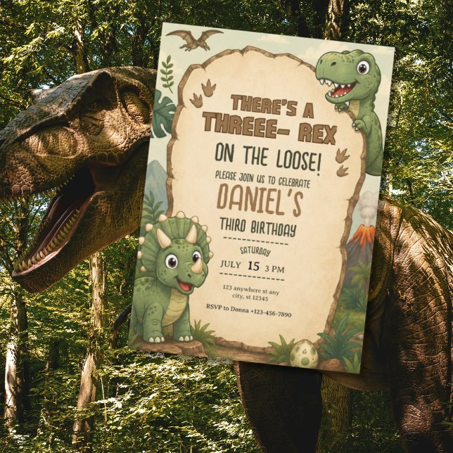 Invitation d'anniversaire de dinosaure mignon pour (Créateur téléchargé)