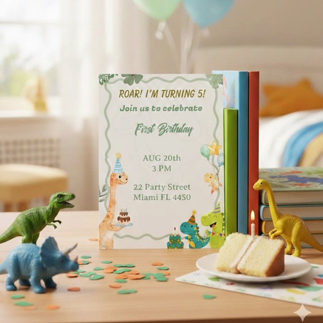 Invitation d'anniversaire de dinosaure mignon - Ru (Créateur téléchargé)