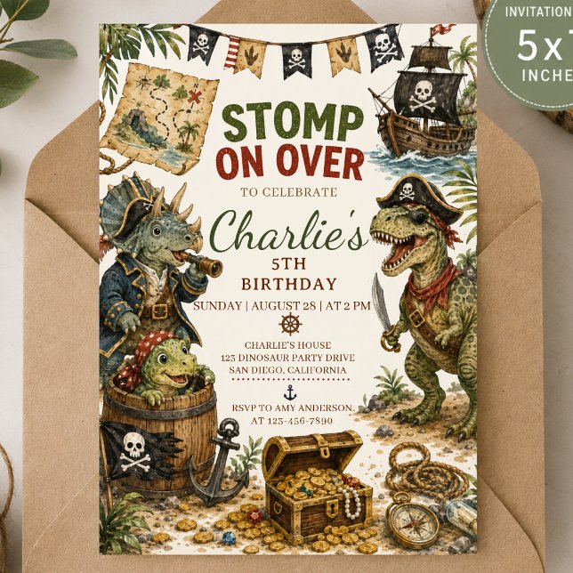 Invitation d'anniversaire de dinosaure pirate (Créateur téléchargé)