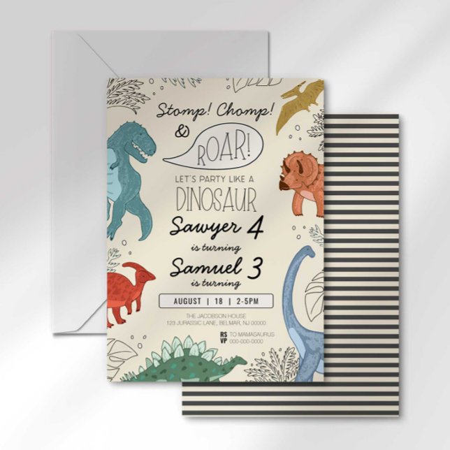 Invitation d'anniversaire de dinosaure pour deux n (Créateur téléchargé)