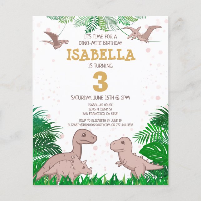 Invitation d'anniversaire de dinosaure pour enfant (Devant)