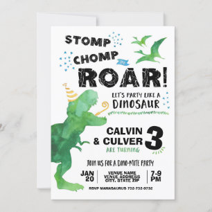 Invitation d'anniversaire de dinosaure pour jumeau