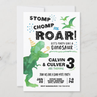 Invitation d'anniversaire de dinosaure pour jumeau