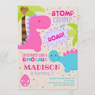 Invitation d'anniversaire de dinosaure pour une