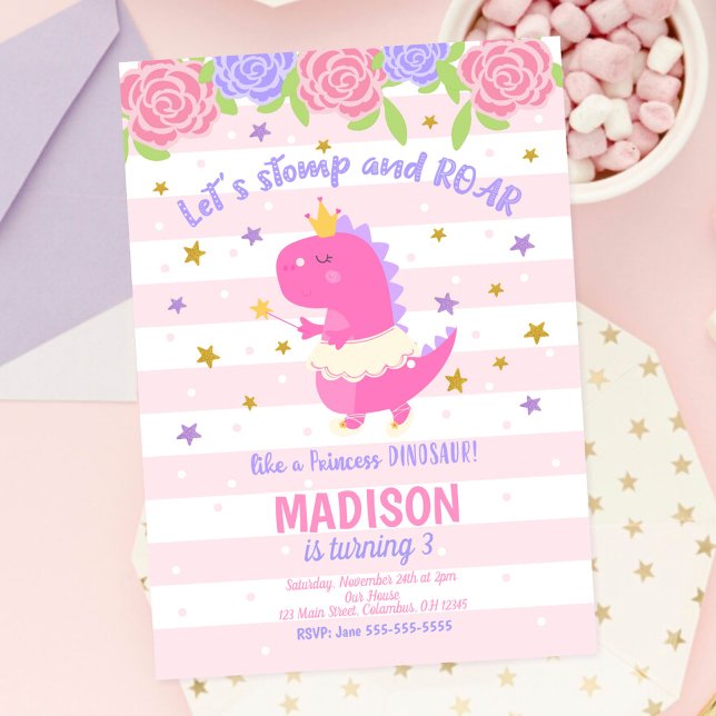 Invitation d'anniversaire de dinosaure princesse (Créateur téléchargé)