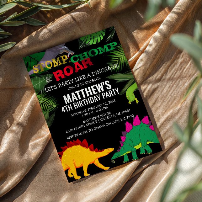 Invitation d'anniversaire de dinosaure Stomp, Chom (Créateur téléchargé)