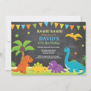 Invitation d'anniversaire de dinosaure sur tableau