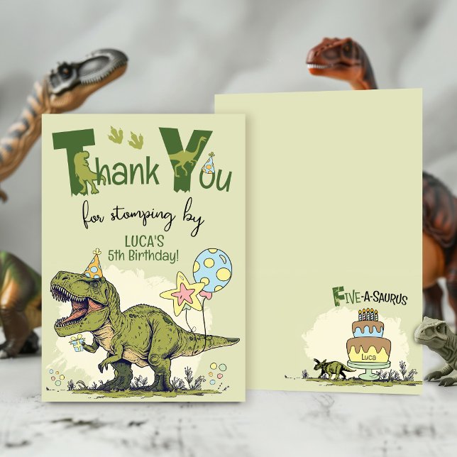 Invitation d'anniversaire de dinosaure TRex mignon (Funny custom name Five-a-saurus Dinosaur Jurassic green 5th birthday party thank you for stomping by)