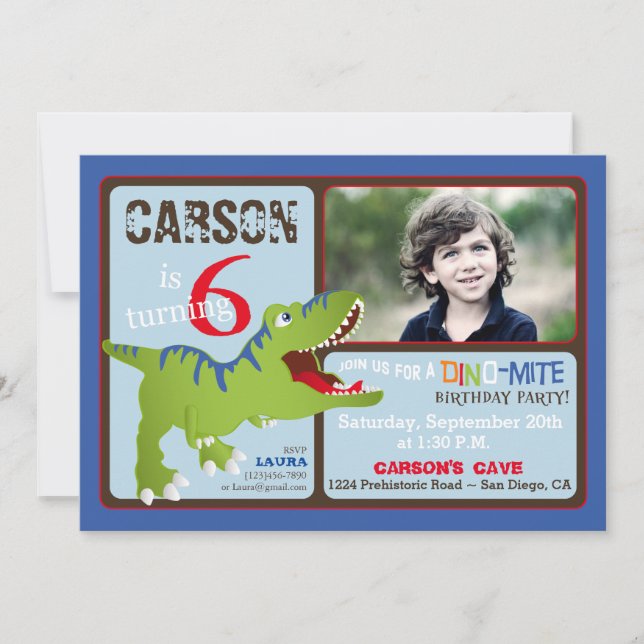 Invitation d'anniversaire de dinosaure vert de (Devant)