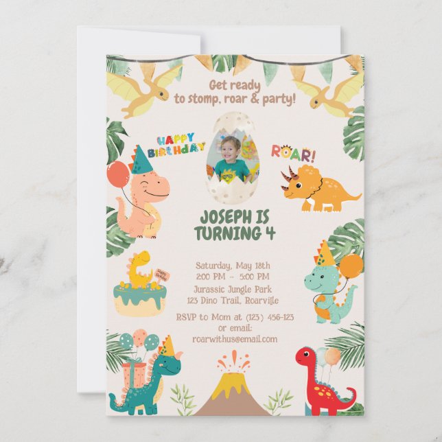 Invitation d'anniversaire de dinosaure Wild One |  (Devant)