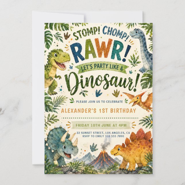 Invitation d'anniversaire de dinosaure Wild One (Devant)