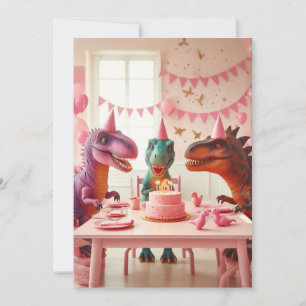 Invitation d'anniversaire de dinosaures roses, inv